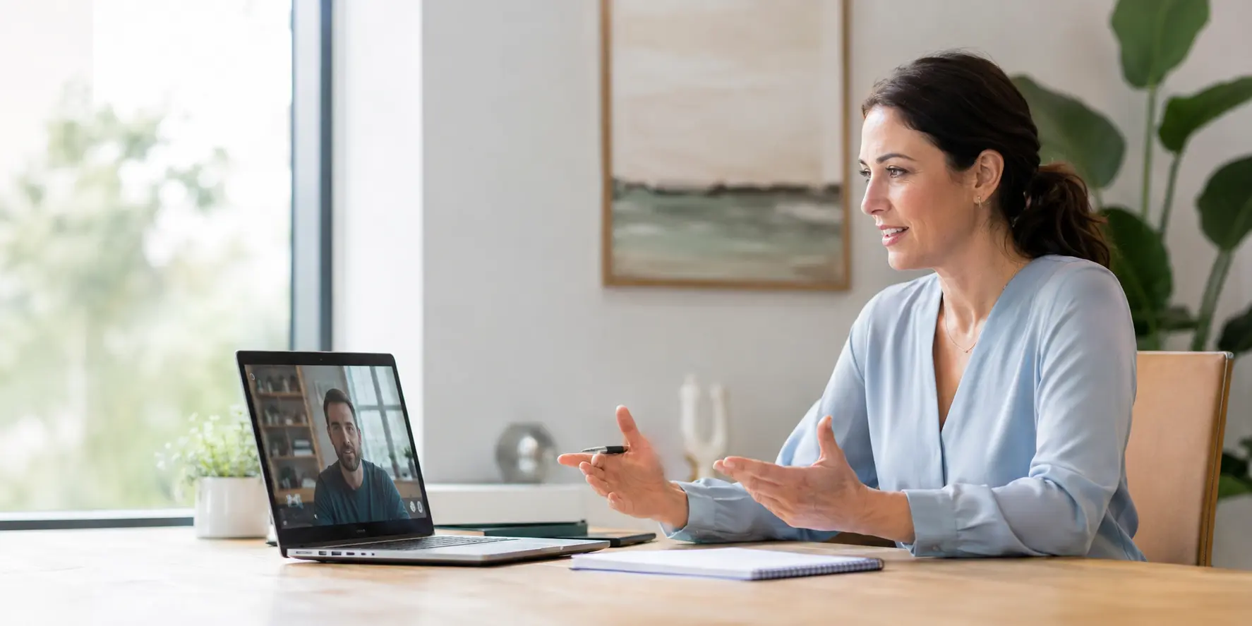 Clinician speaking with an adult patient by video